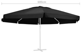 Panza de schimb umbrela de soare de gradina negru 600 cm Negru,    600 cm