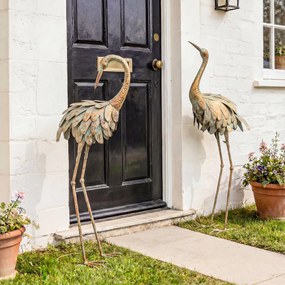 Outsunny Set de 2 statui de grădină, sculptură de stârc din metal, statui de păsări 91/95cm, pentru curte, iaz, terasă, auriu/albastru | Aosom Romania