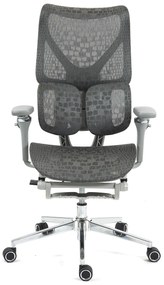 ErgoPro X866 Scaun ergonomic, Sezut Translatie, cotiere 6D, Tetiera 3D, Spătar reglabil pe 5 trepte, Suport lombar 3-Zone, Suport picioare, Baza Metalica, Full Mesh, Gri