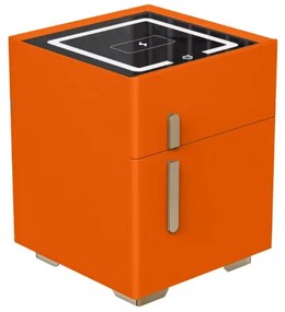 Noptiera inteligenta cu incarcare wireless, iluminare LED, 1 sertar de depozitare si seif &ndash; portocalie, design modern din sticla si lemn