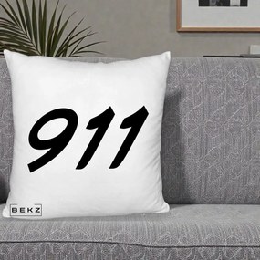 Perna Personalizata 911 Bold, 40x40 cm, Alb Pufos, Husa Detasabila, Perna Inclusa, BEKZ®