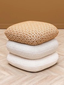 Taburet rotativ din stofă camel și alb, cu structură din lemn masiv, 53×50×56 cm, „Oreal"