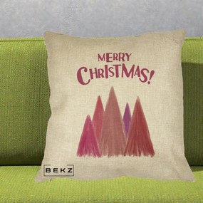 Perna Decorativa Merry Christmas Brazi Roz, 40x40 cm, Crem, Husa Detasabila, Perna Inclusa, BEKZ®