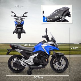 AIYAPLAY Motocicletă Electrică Copii, Licențiată Honda, Faruri Roți Antrenament, Albastră | Aosom Romania