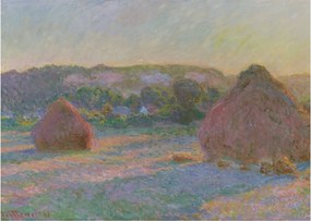 Tablou pe sticlă - Claude Monet, Stacks of Wheat (End of Summer) , reproducere (70x50 cm)
