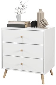 HOMCOM Comodă 3 sertare Design scandinav Mobilier de Depozitare Camera MDF Alb mânere picioare conice Lemn Masiv de pin | Aosom Romania