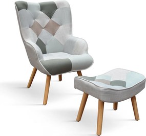 Fotoliu Patchwork, structura metalica, tesatura multicolora - ALBASTRU DESCHIS