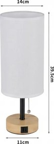 Brilagi - Lampă de masă cu port USB TABLON 1xE27/25W/230V stejar/negru/alb