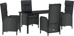 vidaXL Set de masă pentru grădină cu pernă 5 pcs Negru poliratan
