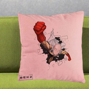Perna Personalizata One Punch Man Saitama Pumn, 40x40 cm, Roz, Husa Detasabila, Perna Inclusa, BEKZ®