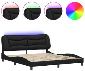 3214188 vidaXL Cadru de pat cu lumini LED, negru, 180x200 cm, piele ecologică