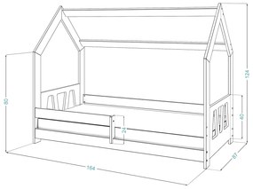 Pat montessori 160x80 căsuță pentru copii Cottage gri D5A cu somieră