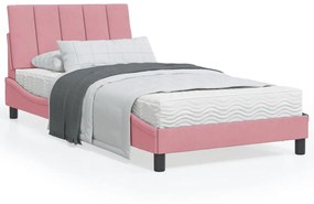 3213768 vidaXL Cadru de pat cu lumini LED, roz, 100x200 cm, catifea