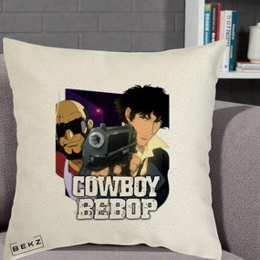 Perna Personalizata Cowboy Bebop Spike si Jet Poster, 40x40 cm, Ecru, Husa Detasabila, Perna Inclusa, BEKZ®