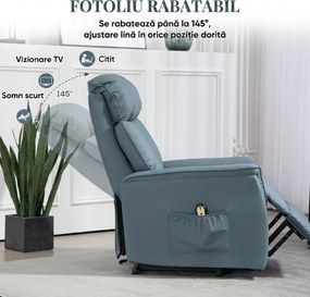 HOMCOM Fotoliu Electric cu Ridicare, Reglabil până la 145°, cu Telecomandă, 80x94x104 cm, Albastru Deschis | Aosom Romania