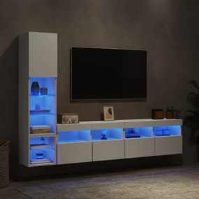 vidaXL Unități de perete TV cu LED-uri, 4 piese, alb, lemn prelucrat