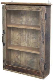 Dulap de perete din lemn reciclat, cu rafturi și ușă din sticlă, aspect vintage, Grimaud