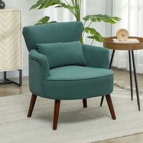 HOMCOM Fotoliu modern cu cotiere, scaun accent tapițat cu pernă lombară, picioare din lemn de cauciuc, Verde închis | Aosom Romania