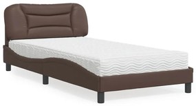vidaXL Pat cu saltea, maro, 100x200 cm, piele ecologică