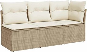 vidaXL Canapea de grădină cu perne, 3 locuri, bej, poliratan