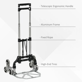 Durhand Carucior pentru Pachete Pliabil in Aluminiu cu 6 Roti pentru Scari Incarcare Max 70kg | Aosom Romania