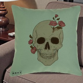 Perna Decorativa Craniu Floral Gothic, 40x40 cm, Verde, Husa Detasabila, Perna Inclusa, BEKZ®