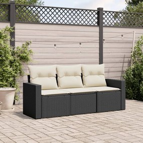 vidaXL Set mobilier de grădină cu perne, 3 piese, negru, poliratan