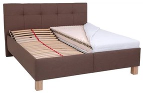 Pat tapițat MARIA 160 x 200 cm cu saltea și spațiu de depozitare, maro