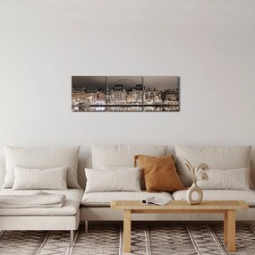 Tablou cu orașul în amurg (cu ceas) (90x30 cm)