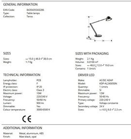 Veioza/Lampa de birou LED cu brat articulat Taros negru