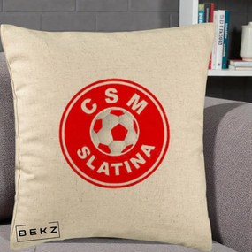 Perna Personalizata CSM Slatina Fotbal, 40x40 cm, Bej, Husa Detasabila, Perna Inclusa, BEKZ®