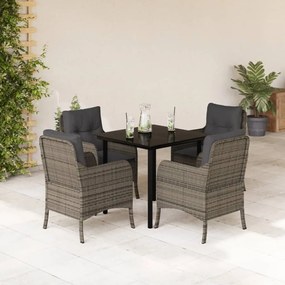vidaXL Set mobilier de grădină cu perne, 5 piese, gri, poliratan