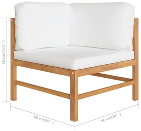 Set mobilier gradina cu perne crem, 7 piese, lemn masiv de tec Crem, 2x colt + 2x mijloc + 2x suport pentru picioare + masa, 1