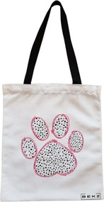 Sacosa de Panza pentru Cumparaturi, Geanta Tote, model Paw, Cu fermoar, 38x34.5 cm, Alba, BEKZ®