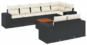 3225531 vidaXL Set mobilier de grădină cu perne, 9 piese, negru, poliratan