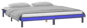Cadru de pat cu LED, dublu 4FT6, gri, 135x190 cm, lemn masiv Gri, 135 x 190 cm