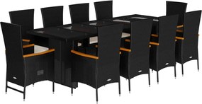 vidaXL Set mobilier de exterior cu perne, 11 piese, negru, poliratan
