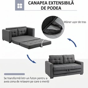 HOMCOM Canapea Extensibilă din Material Textil 2 Locuri cu Capitonaj și Arcuri, 151x75x85 cm, Gri | Aosom Romania