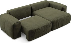 Colțar verde extensibil cu tapițerie din chenille (cu colț pe partea dreaptă/cu șezlong) Kuki – Makamii