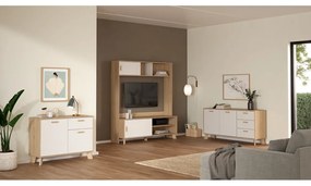 Comodă albă-în culoare naturală cu aspect de lemn de stejar 99x73x39 cm Ikast – Tvilum