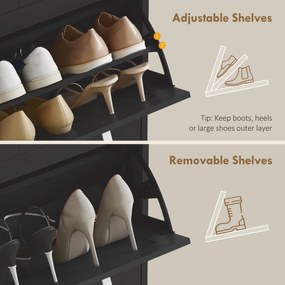 HOMCOM Dulap pentru Depozitarea Pantofilor cu 3 Sertare Rabatabile pentru 15 Perechi de Pantofi, 54x24x117,5 cm, Negru | Aosom Romania