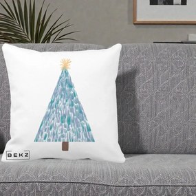 Perna Decorativa Brad de Craciun Acrilic Albastru, 40x40 cm, Alba Mata, Husa Detasabila, Perna Inclusa, BEKZ®