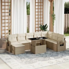 vidaXL Set canapele de grădină, 9 piese, cu perne, bej, poliratan