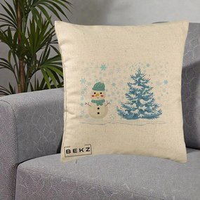 Perna Decorativa Om de Zapada si Brad Craciun, 40x40 cm, Bej, Husa Detasabila, Perna Inclusa, BEKZ®