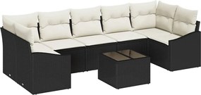 vidaXL Set de canapea cu pernă 8 pcs Negru și Crem poliratan