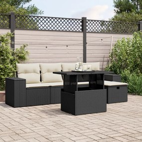 3275286 vidaXL Set mobilier de grădină cu perne, 6 piese, negru, poliratan