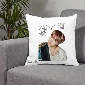 Perna Personalizata K-pop BTS J-Hope Par Roz Autograf, 40x40 cm, Alba Mata, Husa Detasabila, Perna Inclusa, BEKZ®
