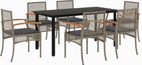 vidaXL Set mobilier de grădină cu perne, 7 piese, gri, poliratan