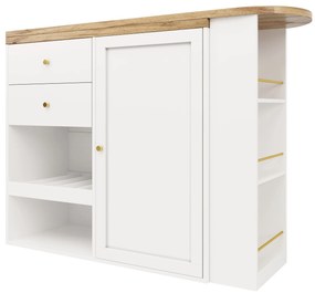 Masă de bar rotativă 360° cu 2 sertare și dulap cu ușă glisantă, Alb | Aosom Romania