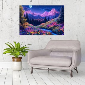 Tablou - Peisaj violet la lună plină (90x60 cm)